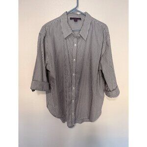 Gloria Vanderbilt Button Up Shirt Black White Stripe Roll Tab Womans XL